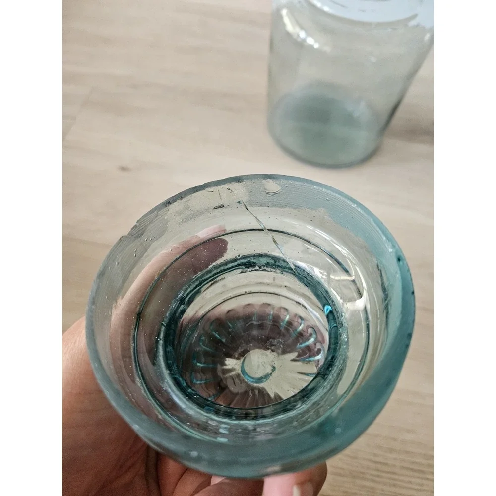 Vtg Takahashi Japan Hand Blown Glass Apothecary Jar MCM Blue Green Canister 9